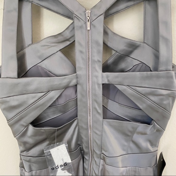 NWT Bebe Geo Cutout Silver Embellished Dress M - Picture 10 of 11